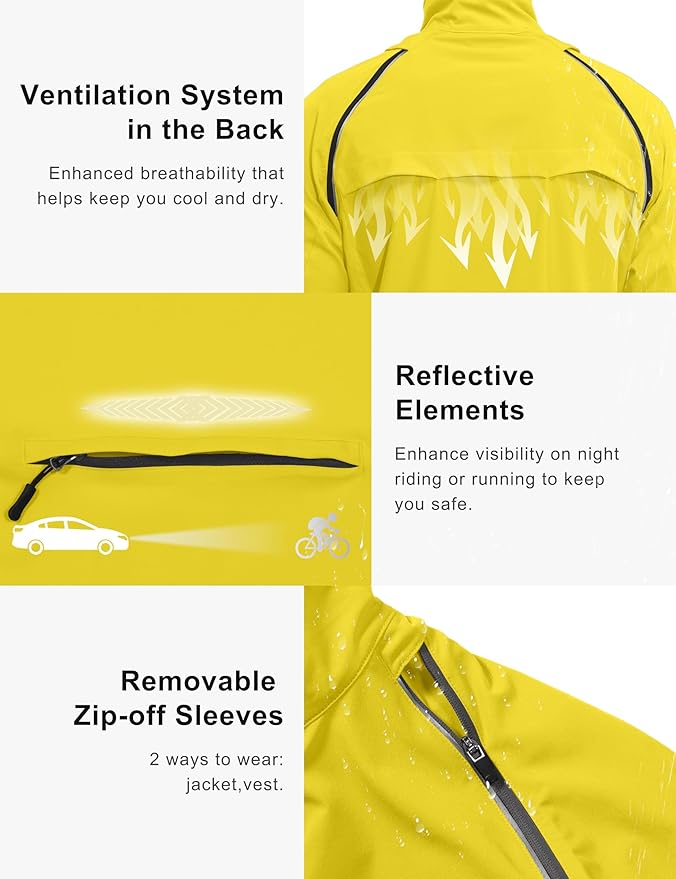 Little Donkey Andy Men's Quick-dry Running Jacket, Convertible UPF 50+ Cycling Jacket Windbreaker with Removable Sleeves