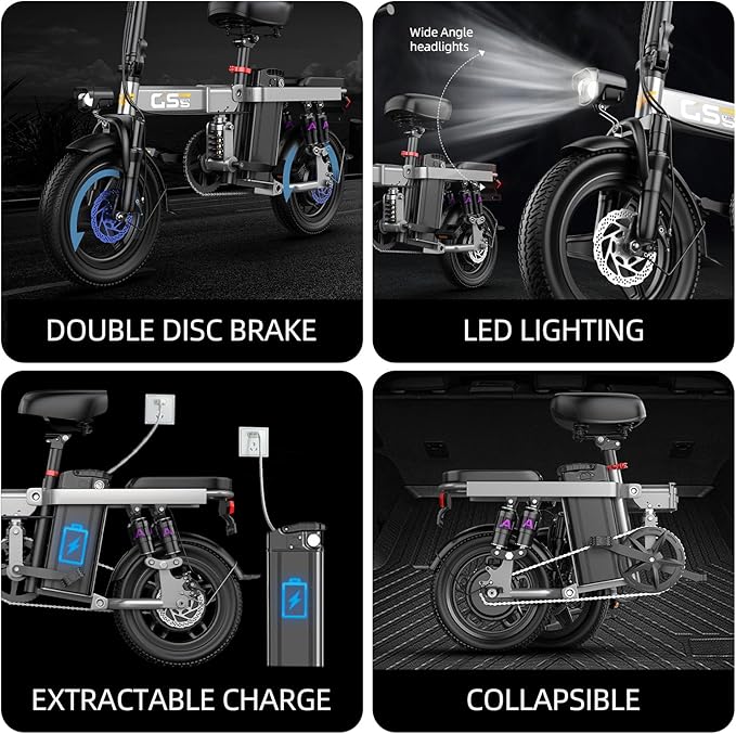 Heavy-Duty Foldable Electric Bike for Adults with 7 Shock Suspension, 740W Motor, 25MPH, 720Wh Battery, 20-Mile Range, 500+ lbs Capacity，14 Fat Tires Commuter Bicycle for Road & Mountain Riding