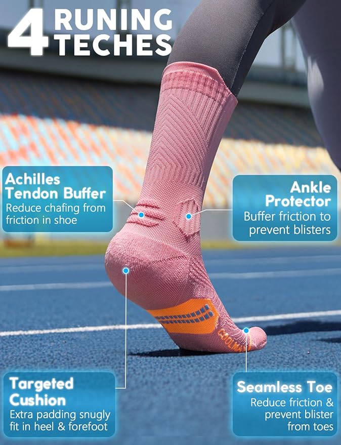 Womens Coolmax Bamboo Viscose Compression Running Crew Socks, Moisture-Wicking Anti-Blister Hiking&Gym Athletic