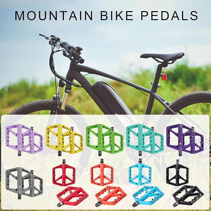 Light Weight Cycling Pedals Secure Grips Flat Mountain Bike Pedals with Sealed Bearing Suitable for Street Bikes 1 Pair