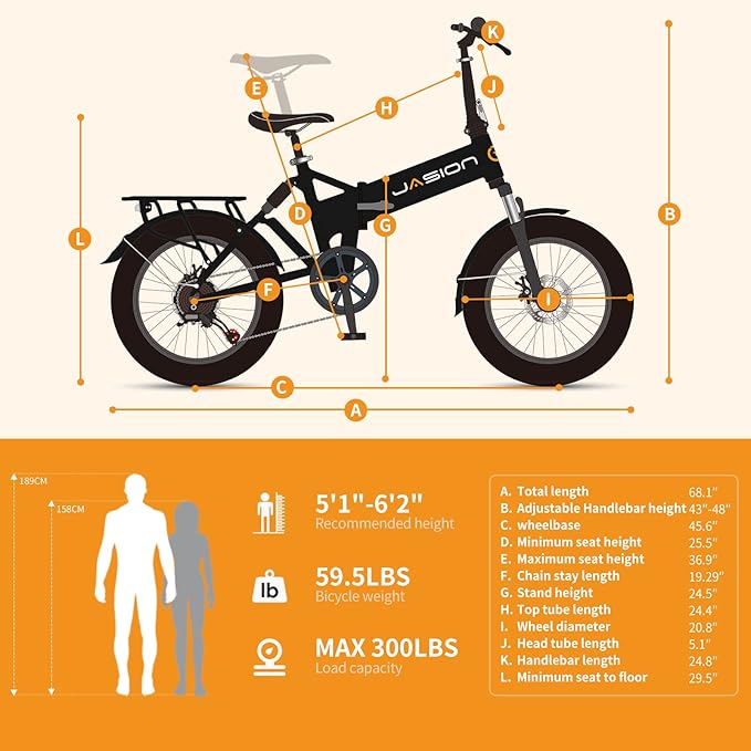 Jasion EB7 2.0 Adult Electric Bicycles, 28MPH Folding Electric Bike,1200W Peak Motor, 480WH Battery 55Miles Commute Ebikes for Adults,Shock Absorber,20" Fat Tire for City,Beach,Snow,Mountain