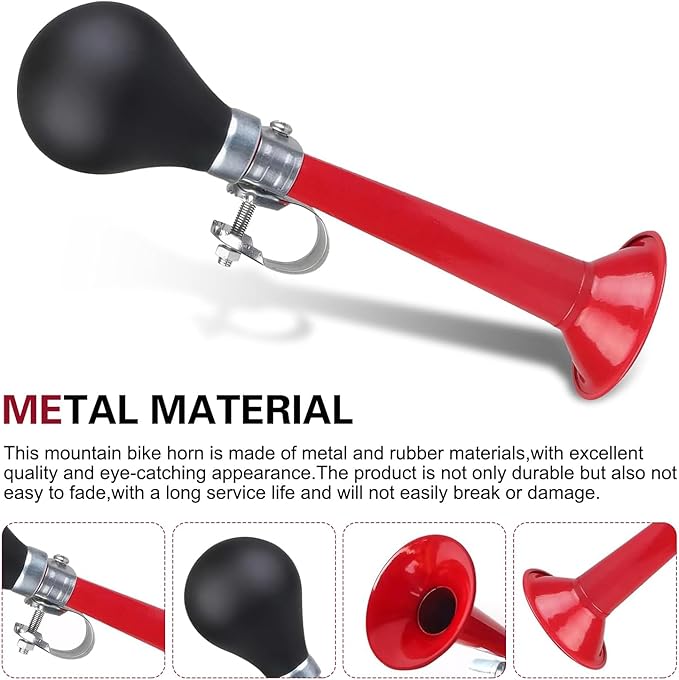Bike Horn, 7.8" Air Horn with Loud Decibel Sound, Classic Squeeze Handlebar Reminder Bell for Adults Kids, Universal Safety Warning Device for Most Mountain Bike Scooter Ebike (Red)