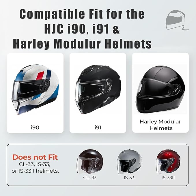 The Helmet Shop HJ-33 Silver Mirror Motorcycle Helmet Visor Compatible with HJC i90, i91 & Harley Modular Helmets – Replacement Shield | Optically Correct, UV Protected Motorcycle Visor