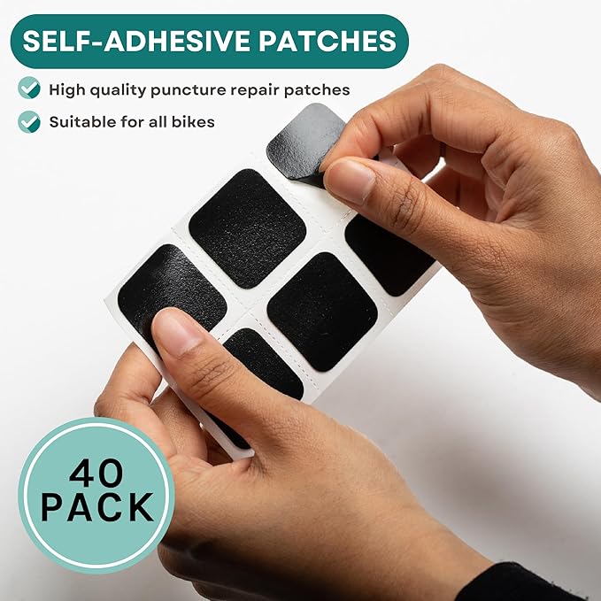 VeloChampion Puncture Repair Kit | Self-Adhesive Bike Tyre Patches for Road, MTB, BMX, Ebike| Travel Size Bicycle Puncture Repair Kit | 6, 10 or 40 Pack + Optional Tyre Levers