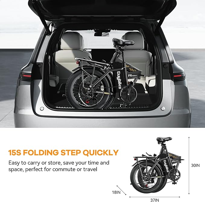 1000W Folding Electric Bike,48V 20AH Removable Battery E Bike,30+MPH,80 Miles Max Range Electric Bike for Adults,20" Fat Tire Foldable ebike,Adult Electric Bicycle for Commute Beach Snow