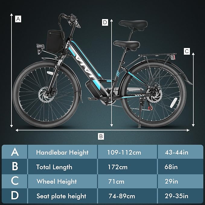 Vivi Electric Bike for Adults 1000W Peak Commuter Ebike, 26" Electric City Cruiser Bicycle 22MPH Ebikes for Adults with 48V Removable Battery, Up to 50 Miles, 7 Speed, SGS Certified to UL2849 | 750W Peak Motor, 22MPH, Up to 50 Miles, LCD-Display, Cruis...