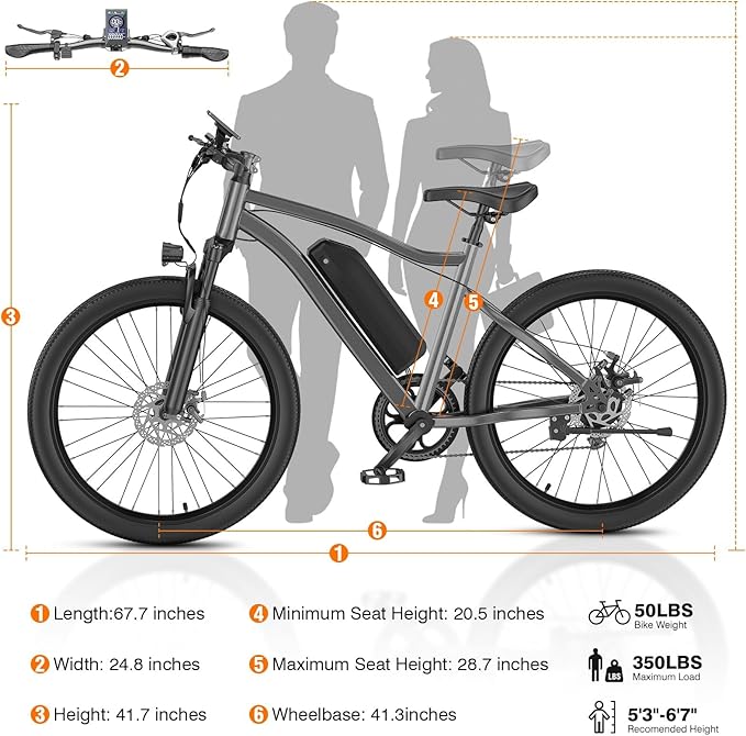Electric Bike for Adults, 26" Commuter Ebikes with 5-Level Pedal Assist & 7 Speed Gears, 25MPH, 720W Motor, 375Wh Battery, 50 Miles, Lockable Suspension Fork, Lightweight Electric Mountain Bicycles.