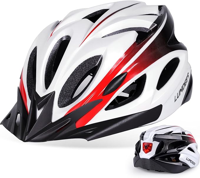 Adult Bike Helmet for Commuting and Cycling, Bicycle Helmet with Rechargeable Rear LED Light & Magnetic Goggles & Removable Sun Visor, Mountain and Road Bicycle Helmets for Men and Women 3 in 1