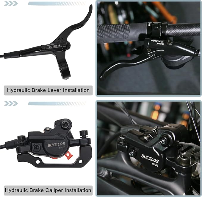 BUCKLOS Mountain Bike Disc Brake kit, MTB Mechanical Line Pulling Disc Brakes Caliper with Aluminum Alloy Levers /160mm Rotor,/is/PM Universal Adapter for Ebike/Folding Bike/Scooter/Fat Bike