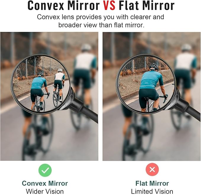 Bike Mirror, Bike Rearview Mirror Handlebar Convex Rear View Mirror Adjustable Rotatable Scratch Resistant Shockproof Safety Mirror Universal for Mountain Road Bike Bicycle E-bike Motorcycle(2PCS)