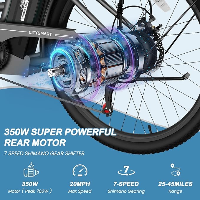 LILYPELLE Electric Bike for Adults, 700W Peak Power Commuter Ebike with 36V 10.4Ah Removable Battery, 7-Speed 24'' 26'' Tires City Cruiser Ebike E-Bicycle
