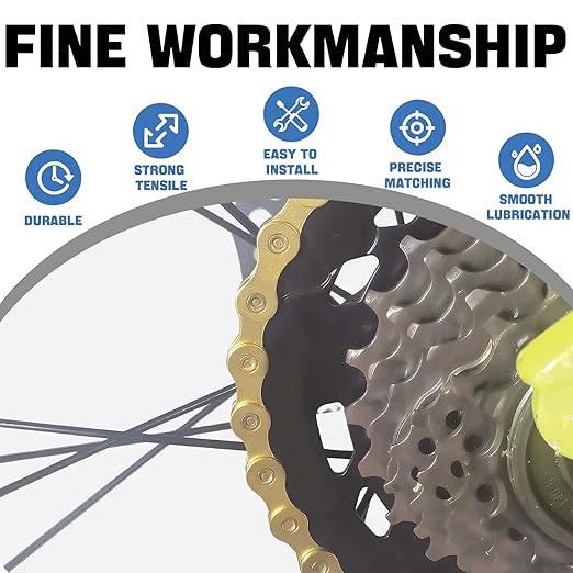 6/7/8/9/10/11/12 Speed Bike Chain – High-Strength, Durable & Smooth-Shifting for Road/Mountain Bikes (Gold-9-Speed)