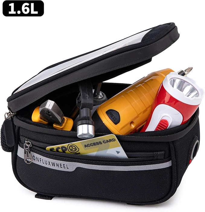 Bike/Bicycle Frame Bag, Waterproof Bike Top Tube Bag, Compatible with Phones Up to 6.8 Inches