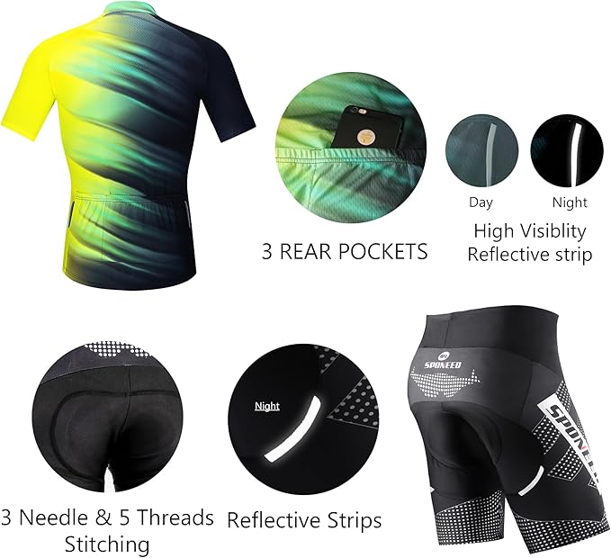 sponeed Cycling Jersey Short Sleeve Suits Men Bike Clothing Road Bicycle Shorts Padded Outfits