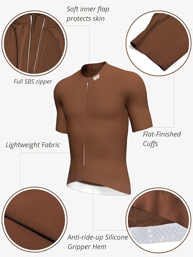 Wulibike Men's Cycling Jersey Short Sleeve - Slim Fit - Breathable Bike Shirt for Lean & Lightweight Cyclists (Runs Small)