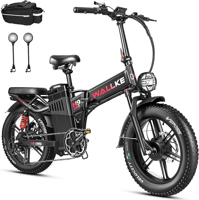 Wallke H9 Ultra 4000W Long Range Electric Bike for Adults, 55Ah 2640Wh 180 Mile, 37MPH Fast Ebike, 2-in-1 Battery AC/DC Power Hub & AC/Solar-Charging, Torque Sensor, Air Suspension,20" Fat Tire E Bike