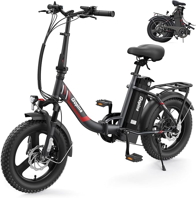 Vivi Gopina Electric Bike, 16" x 3.0 Fat Tire Electric Bike, Peak 500W Step Thru Electric Bicycle, 48V Removable Battery, Up to 40 Miles, LCD Display, 20mph, 7 Speed, SGS Certified to UL2849