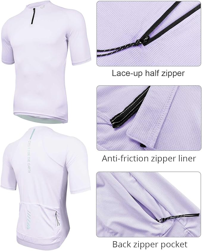 Wulibike Cycling Jersey Men Short Sleeve, Road Bike Shirts 1/4 Zipper with Pockets, Bicycle Clothing Breathable Quick Dry