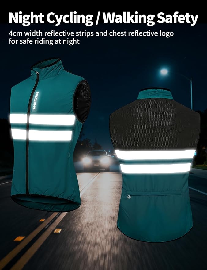 WOSAWE Men's High Visibility Cycling Wind Jacket Water Resistance Reflective Windbreaker