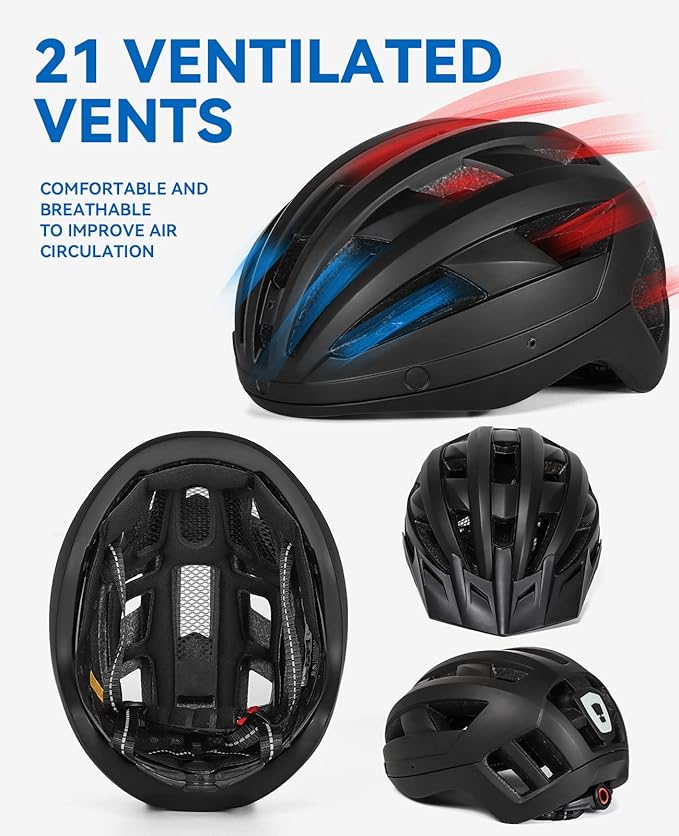 Adult Bike Helmet with Visor and Goggles for Men Women Mountain Road Bicycle Helmet Rechargeable Rear Light Cycling Helmet