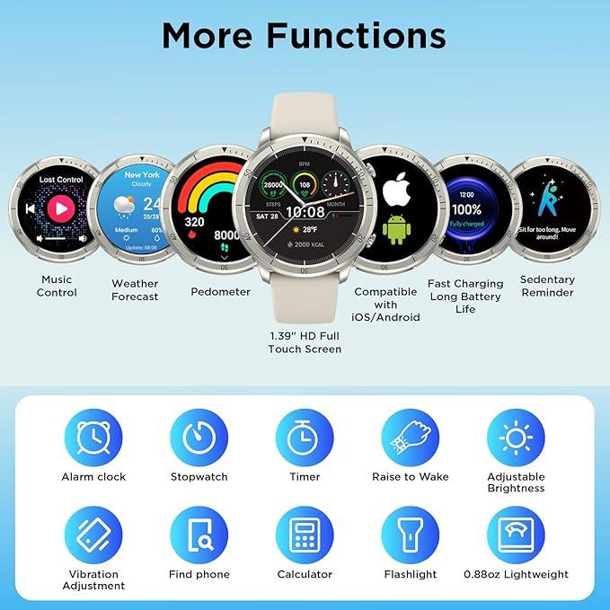 BENIO Smart Watch, Health Fitness Tracker Watch for Men Women IP68 Waterproof, Multi-Sport Mode Activity Tracker, Heart Rate/SpO2/Sleep/Stress Pedometer Step Calorie Counter for Android & iPhone