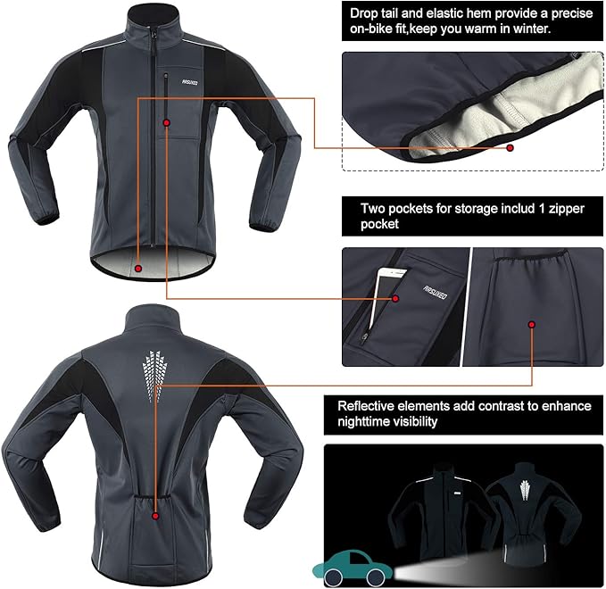 ARSUXEO Winter Warm UP Thermal Softshell Cycling Jacket Windproof Waterproof 15-k