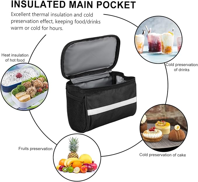 Lixada Bicycle Front Basket Insulated Bag MTB Bike Handlebar Pannier Cooler With Reflective Strip