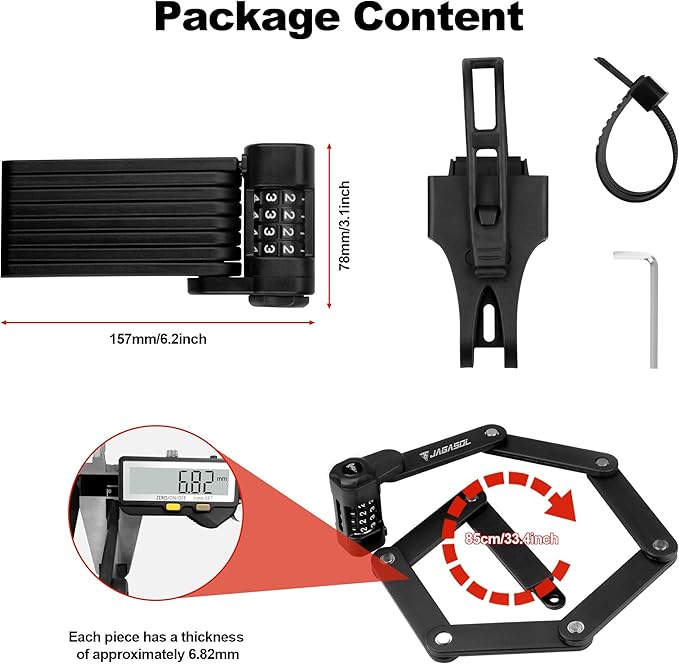 Compact Folding Bike Lock Compact Lightweight High Security Anti-Theft Bicycle Lock 33.46in with Combination Lock for Bikes or Scooters