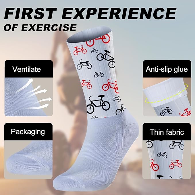 Cycling Socks Athletic Crew Socks Breathable Cushioned Compression Running Hiking Socks For Mens Womens