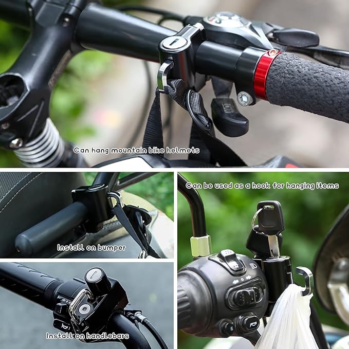 Motorcycle Helmet Lock, Anti-Theft Aluminum Alloy Helmet Holder Hook with 2 Keys, Universal Handlebar Mounting Helmet Security Lock for Motorbike Scooter Street Bike (Lock)