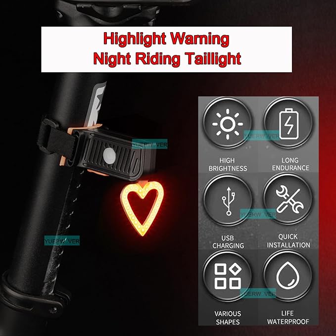 Bike Tail Light LED Rechargeable Rear Bicycle Light for Night Riding Cycling Bright Back Mountain Bike Ebike Accessories Waterproof Safety Warning Light for Adult Kids