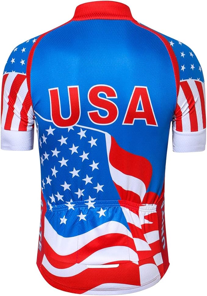 Cycling Jersey Short Sleeve USA Style Bike Tops with Pocket Reflective Stripe