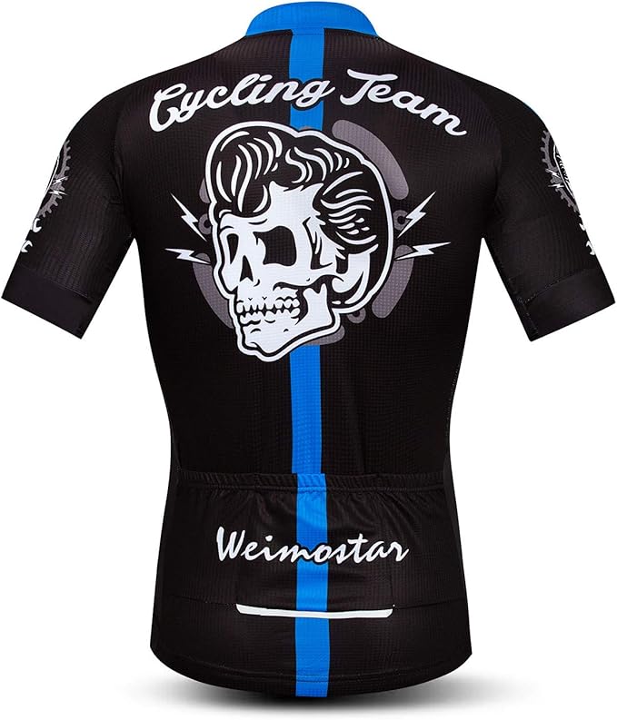 Men Cycling Jersey Skull Bike Short Sleeve Tops Quick-Dry Reflective 3-Pockets S-3XL