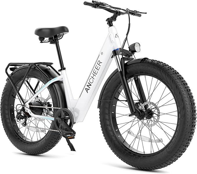 ANCHEER 26" Electric Bike for Adults, 1000W Peak Motor, 28MPH Speed, 60 Miles, 48V 15Ah Removable Battery, Fat Tire Electric Bike Off-Road EBike for Men & Women, UL2849 Compliant, 7 Speed, RoverL/H