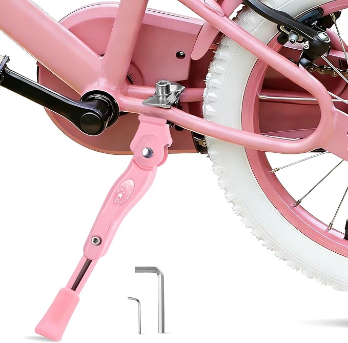 LEICHTEN Bike Kickstand for 16 18 20 Inch Wheel Bike, Adjustable Aluminum Alloy Bicycle Kickstand for Kids Bike Center Mount for Sports/Mountain/Road Bicycles, Pink