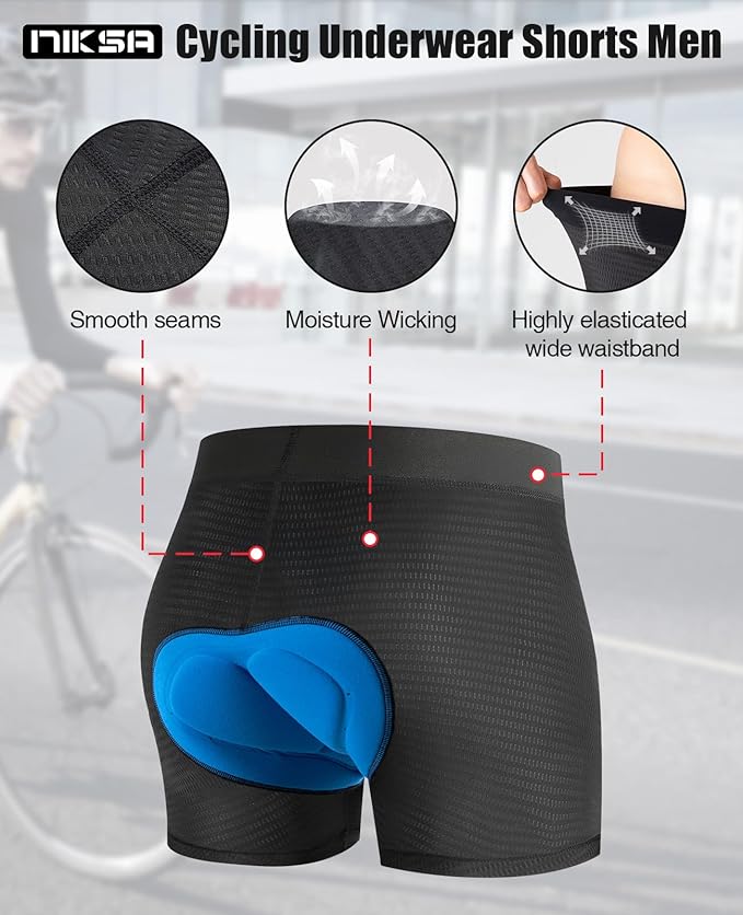 Niksa Cycling Underwear Men Absorbent, 5D Padded Gel Bike Shorts Men, Breathable Bike Liner Shorts for Mountain Biking