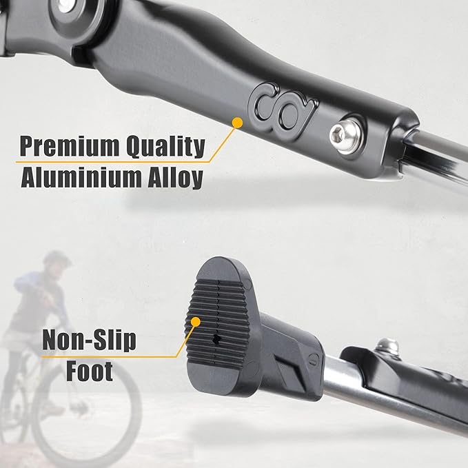 CyclingDeal Adjustable Bicycle Kickstand Centre Mount Type - for MTB Hybrid Kids Bikes - Premium Aluminium Alloy with Rubber Pads Non-Slip Non-Scratch Design - for 24" - 29" MTBs
