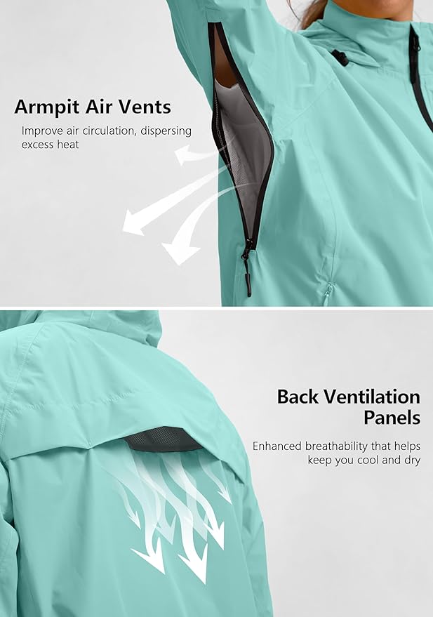 Bikewa Women's Cycling Rain Jackets Waterproof Windbreaker Lightweight Running Windproof Reflective Jacket Packable Hooded