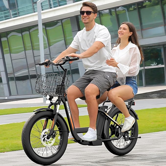 Caroma Peak 500W/800W/1200W Electric Scooter with Seat, 20" Fat Tire Electric Bike with 48V Removable Battery, Up to 30Miles & 20MPH, Adult Scooter for Commuting with Basket&Adjustable Seat