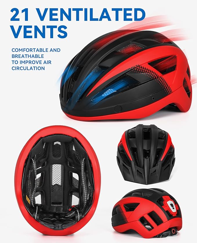 Adult Bike Helmet with Visor and Goggles for Men Women Mountain Road Bicycle Helmet Rechargeable Rear Light Cycling Helmet