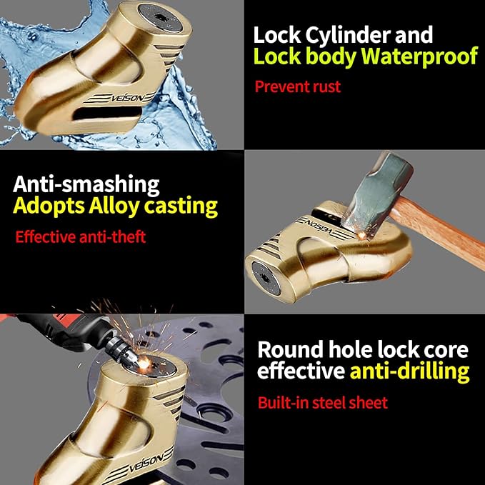 Anti-Theft Lock, Copper Silver, Combination Lock, Can be used for brake disc lock, 60mm x 25mm x 53mm, 300g
