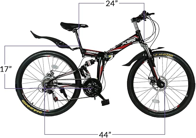 Xspec 26" 21 Speed Folding Mountain Bike Bicycle Trail Commuter for Adults