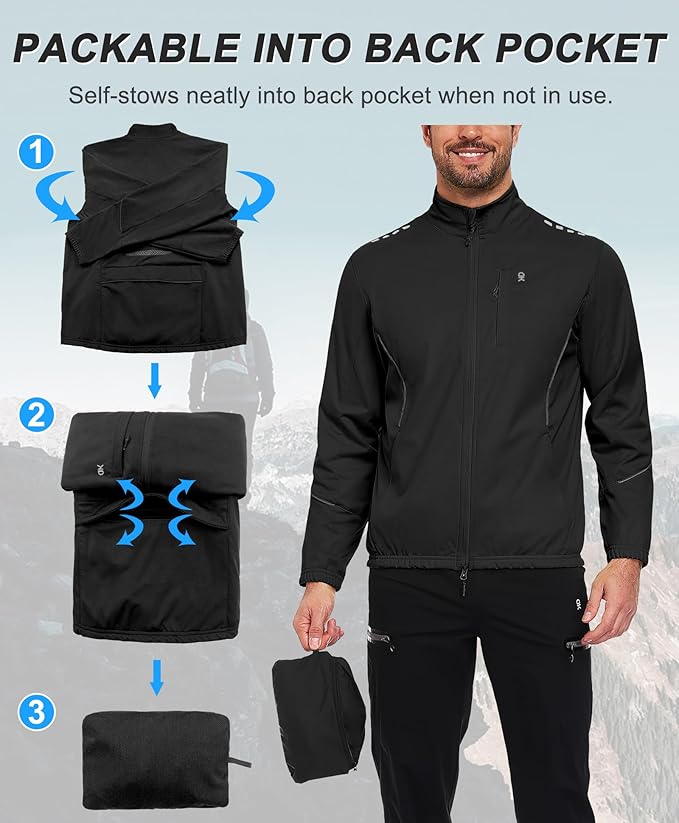 Little Donkey Andy Men's Cycling Jackets Reflective Packable Running Jacket Windproof Water-Resistant for Hiking Biking