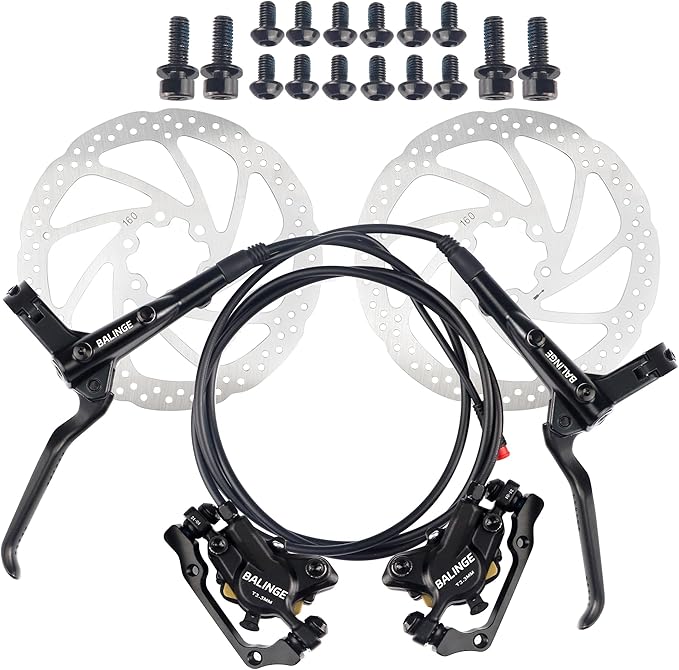E830-Pro 2-Pin Power-off Connector 2-Pistons E-Bike Electric Power-Off Hydraulic Front/Rear/Set Brake with 160mm 6 bolts Disc Rotor, Hydraulic Disc Brake Caliper Lever for e-Bike, Fat Bike