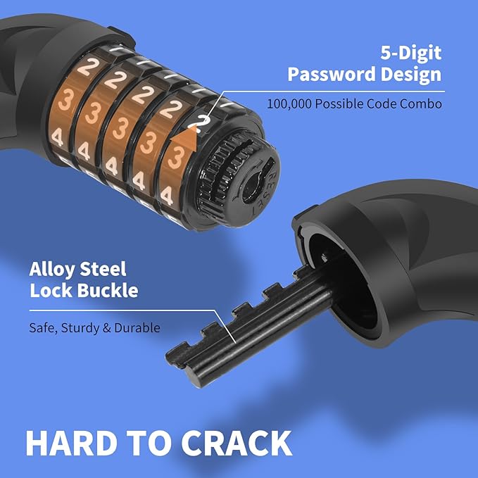 Bike Chain Lock 3.2Ft Long High Security Heavy Duty Anti Theft, 5 Digit Combination Resettable Keyless Bicycle Lock for Bike/Electric Scooter/Ebike/Motorcycle(Blue)