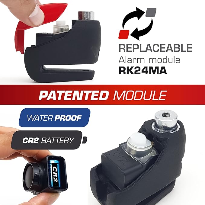 RADIKAL RK9 Disc Lock with Premum Alarm 120db ON/Off, LED Night Alert, Warning Pre-Alarm, 100% Waterproof, Full Metal Heavy Duty Brake Lock Universal Anti Theft Device for Motorcycle, E-Bike, Bicycle