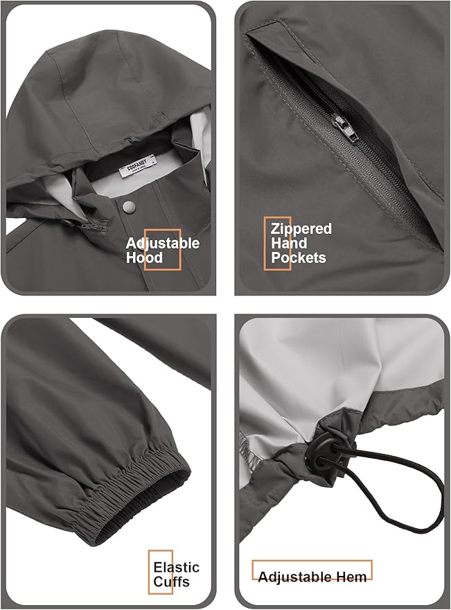 COOFANDY Men's Rain Jacket Waterproof Packable Raincoat Lightweight Rain Shell Hood Travel Golf Hiking Cycling Zip Pockets