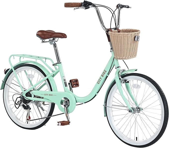 22/26 Inch Women's Bike Beach Cruiser Bike for Women/Girls，City Hybrid Bike 7 Speeds Adult Bicycle Commuter Bike for Women Men,4 Colors