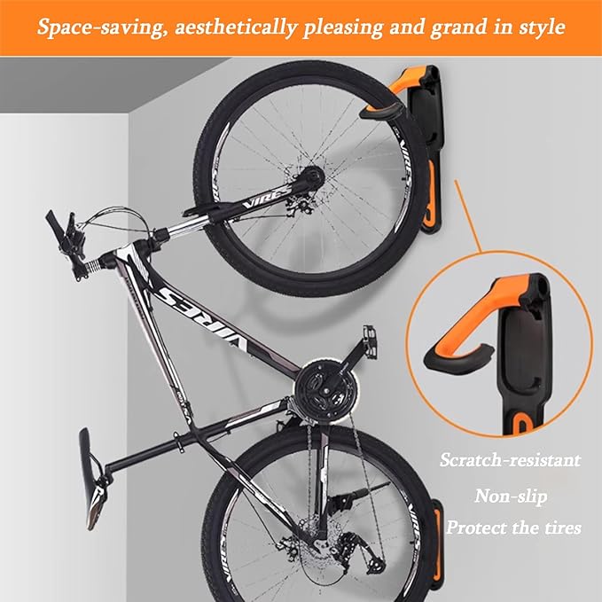 Bike Wall Mount Garage Storage – Rotatable Bike Hanger, Space-Saving Vertical Rack Holds Up to 66lbs, Easy to Install