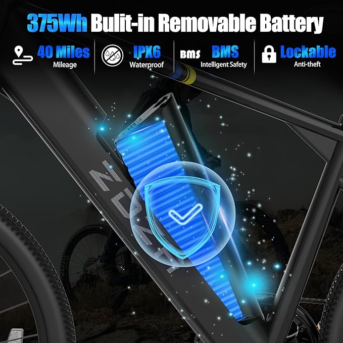 Electric Bike, 1000W Peak Motor, 26” E Bike for Adults, 40 Miles Range & 22 Mph Ebike, Electric Bicycle for Commute, 7 Speed & Colorful LCD Display (Light Blcak)